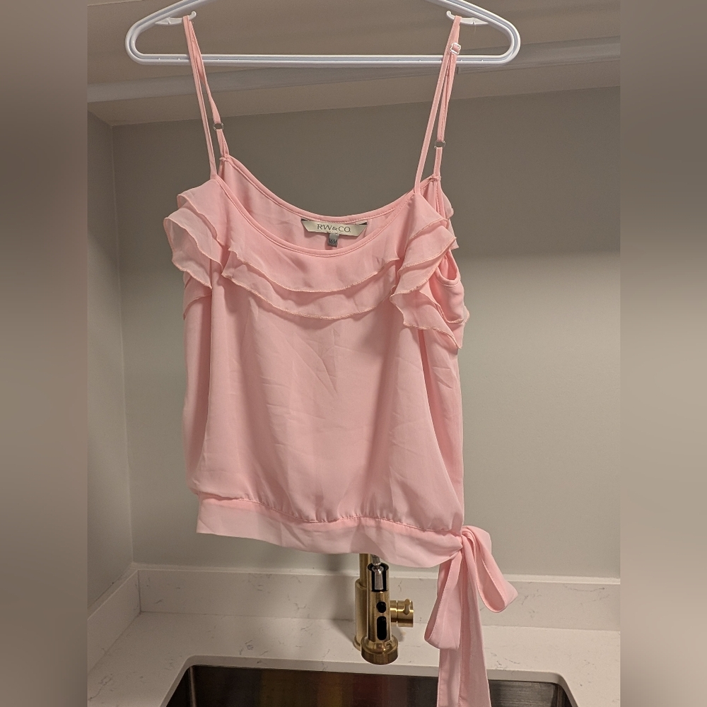 RW&CO. Pink Ruffle Strap Top